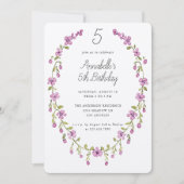 Purple Flowers Wreath Delicate Kids Birthday Party Kaart (Voorkant)