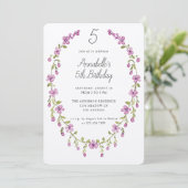 Purple Flowers Wreath Delicate Kids Birthday Party Kaart (Staand voorkant)