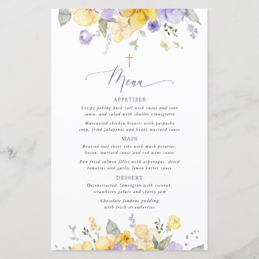 Purple Flowers, Yellow Flowers, Baptism Menu (Voorkant)