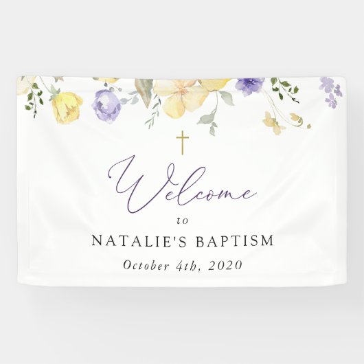 Purple Flowers, Yellow Flowers, Baptism Welcome Spandoek (Horizontaal)