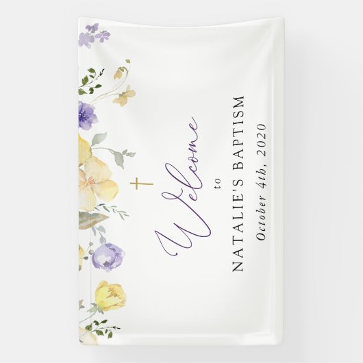 Purple Flowers, Yellow Flowers, Baptism Welcome Spandoek (Verticaal)