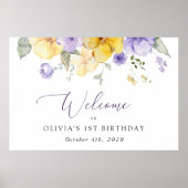 Purple Flowers, Yellow Flowers, Birthday Welcome Poster (Voorkant)