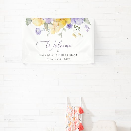 Purple Flowers, Yellow Flowers, Birthday Welcome Spandoek (Insitu)