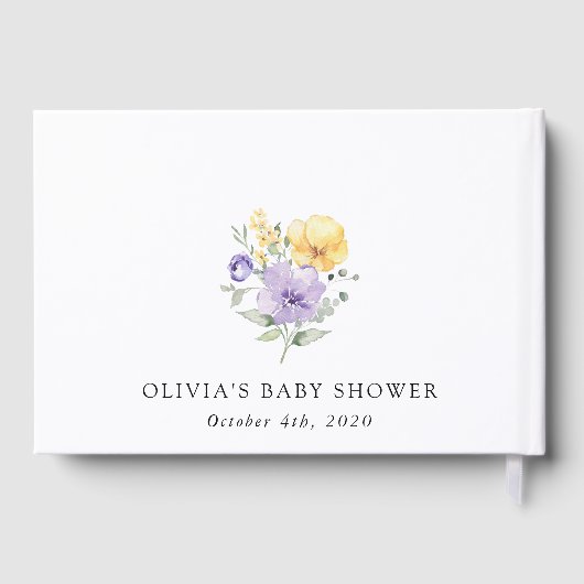 Purple Flowers, Yellow Flowers, Boho, Baby Shower Gastenboek (Achterkant)