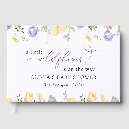 Purple Flowers, Yellow Flowers, Boho, Baby Shower Gastenboek (Voorkant)