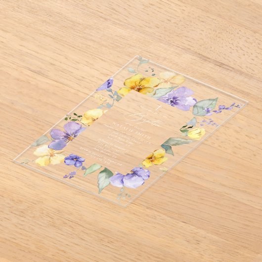 Purple Flowers, Yellow Flowers, Boho, Baptism Acryl Uitnodigingen (Laagn)