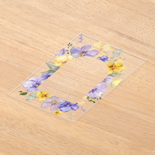 Purple Flowers, Yellow Flowers, Boho, Baptism Acryl Uitnodigingen (Laagn)