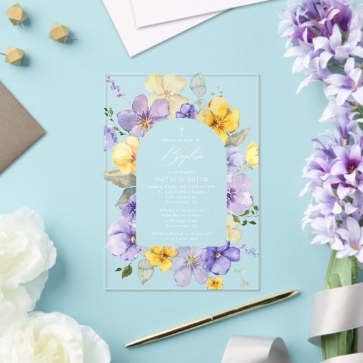 Purple Flowers, Yellow Flowers, Boho, Baptism Acryl Uitnodigingen (Insitu (Huwelijk))