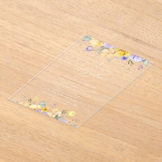 Purple Flowers, Yellow Flowers, Boho, Baptism Acryl Uitnodigingen (Laagn)