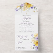 Purple Flowers, Yellow Flowers, Boho, Baptism All In One Uitnodiging (Binnen)