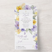 Purple Flowers, Yellow Flowers, Boho, Baptism All In One Uitnodiging (Binnen)