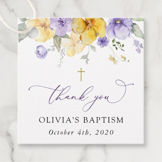 Purple Flowers, Yellow Flowers, Boho, Baptism Bedankjes Labels (Voorkant)