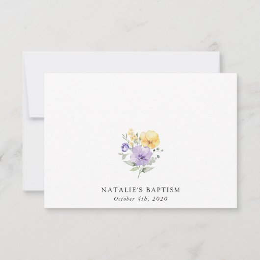 Purple Flowers, Yellow Flowers, Boho, Baptism Bedankkaart (Achterkant)