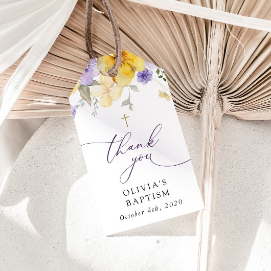 Purple Flowers, Yellow Flowers, Boho, Baptism Cadeaulabel