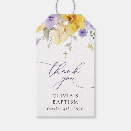Purple Flowers, Yellow Flowers, Boho, Baptism Cadeaulabel (Voorkant)