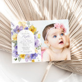 Purple Flowers, Yellow Flowers, Boho, Baptism Kaart