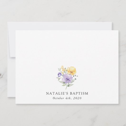 Purple Flowers, Yellow Flowers, Boho, Baptism Kaart (Achterkant)