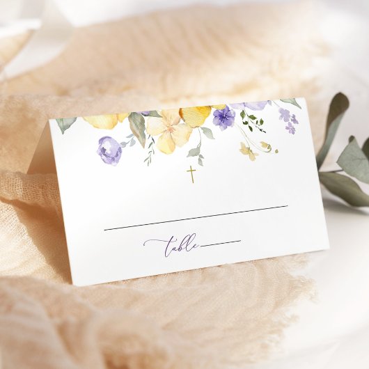 Purple Flowers, Yellow Flowers, Boho, Baptism Plaatskaartje