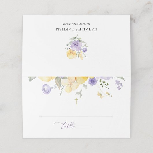 Purple Flowers, Yellow Flowers, Boho, Baptism Plaatskaartje (Buitenkant ongevouwen)