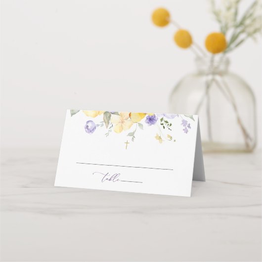 Purple Flowers, Yellow Flowers, Boho, Baptism Plaatskaartje (Voorkant)