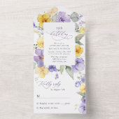 Purple Flowers, Yellow Flowers, Boho, Birthday All In One Uitnodiging (Binnen)