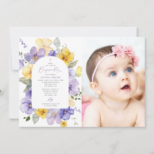 Purple Flowers, Yellow Flowers, Boho, Confirmation Kaart (Voorkant)