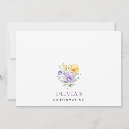 Purple Flowers, Yellow Flowers, Boho, Confirmation Kaart (Achterkant)