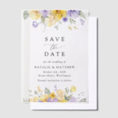 Purple Flowers, Yellow Flowers, Boho Save The Date Vellum Uitnodigingen (Offset)
