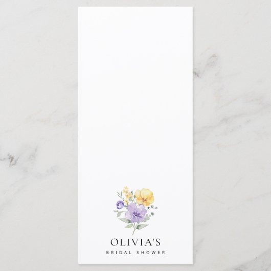 Purple Flowers, Yellow Flowers, Bridal Shower Menu (Achterkant)