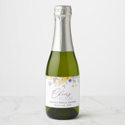 Purple Flowers, Yellow Flowers, Bridal Shower Sparkling Wijnetiket (Voorkant)