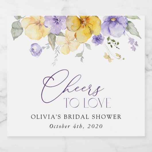 Purple Flowers, Yellow Flowers, Bridal Shower Sparkling Wijnetiket (Enkel label)