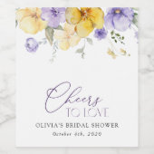 Purple Flowers, Yellow Flowers, Bridal Shower Wijn Etiket (Enkel label)