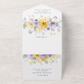 Purple Flowers, Yellow Flowers, First Birthday All In One Uitnodiging (Buitenkant)