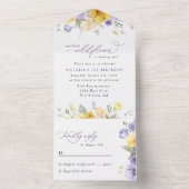 Purple Flowers, Yellow Flowers, First Birthday All In One Uitnodiging (Binnen)