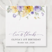 Purple Flowers, Yellow Flowers, First Birthday Bedankjes Labels (Voorkant)