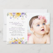 Purple Flowers, Yellow Flowers, First Birthday Kaart (Voorkant)