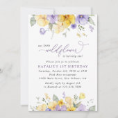 Purple Flowers, Yellow Flowers, First Birthday Kaart (Voorkant)