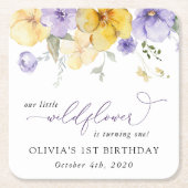 Purple Flowers, Yellow Flowers, First Birthday Kartonnen Onderzetters (Voorkant)