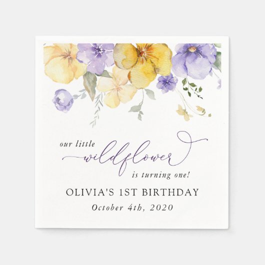 Purple Flowers, Yellow Flowers, First Birthday Servet (Voorkant)