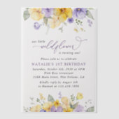 Purple Flowers, Yellow Flowers, First Birthday Vellum Uitnodigingen (Voorkant)