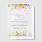 Purple Flowers, Yellow Flowers, First Birthday Vellum Uitnodigingen (Offset)