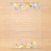 Purple Flowers, Yellow Flowers, First Communion Acryl Uitnodigingen (Voorkant)