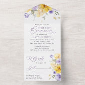 Purple Flowers, Yellow Flowers, First Communion All In One Uitnodiging (Binnen)