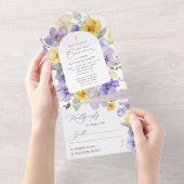 Purple Flowers, Yellow Flowers, First Communion All In One Uitnodiging (Afscheurbaar)