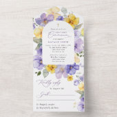 Purple Flowers, Yellow Flowers, First Communion All In One Uitnodiging (Binnen)