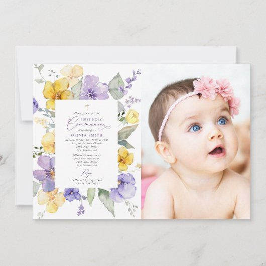 Purple Flowers, Yellow Flowers, First Communion Kaart (Voorkant)