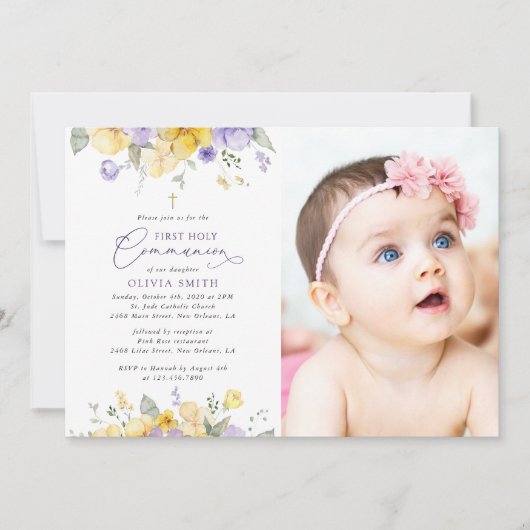Purple Flowers, Yellow Flowers, First Communion Kaart (Voorkant)