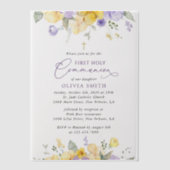 Purple Flowers, Yellow Flowers, First Communion Vellum Uitnodigingen (Voorkant)