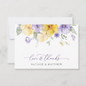 Purple Flowers, Yellow Flowers, Greenery, Wedding Bedankkaart (Voorkant)