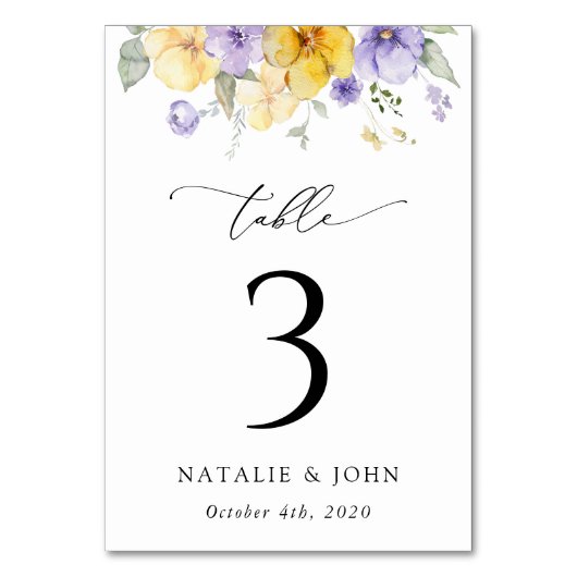 Purple Flowers, Yellow Flowers, Table Numbers Kaart (Voorkant)
